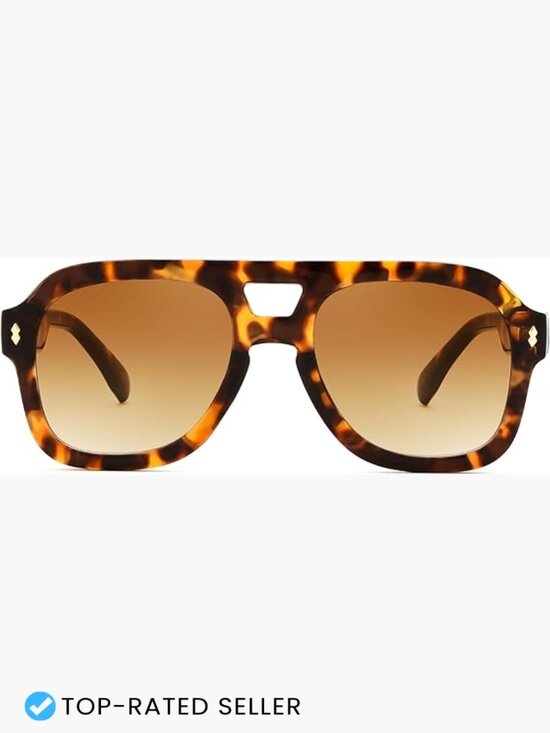 Retro Chunky Aviator Sunglasses Square Vintage Oversized Frame UV Protection main image 3
